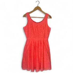 J.Crew Women's Swirling Lace Dress Size 4 Coral Pink Sleeveless Pleated 41642
